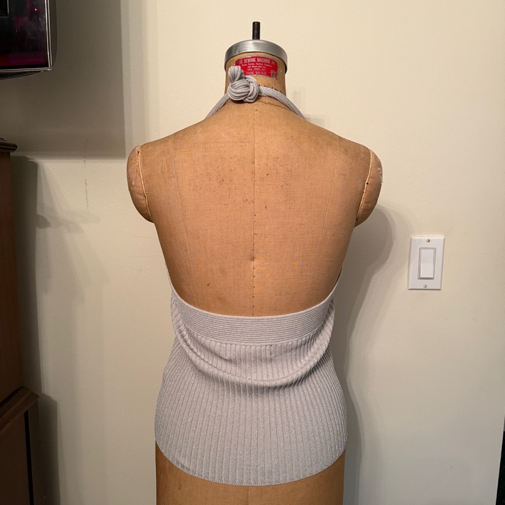 Scripted Gray Silver Sparkle Ribbed Halter Tank Top - Picture 6 of 8